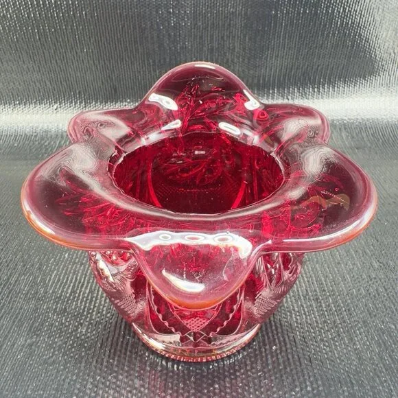 LE Smith Amberina Cadmium UV Glowing Glass Vase Bowl Jack In Pulpit Glass VTG - Picture 16 of 16